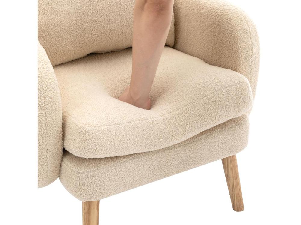 Vente Unique Fauteuil En Tissu Bouclette Avec Coussin épais - Pieds En Bois Massif - Beige