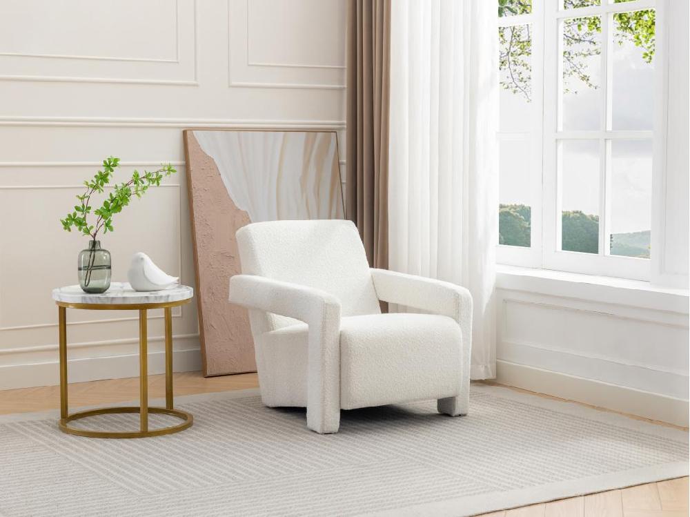 vente unique Fauteuil en tissu bouclette blanc ISPARTA