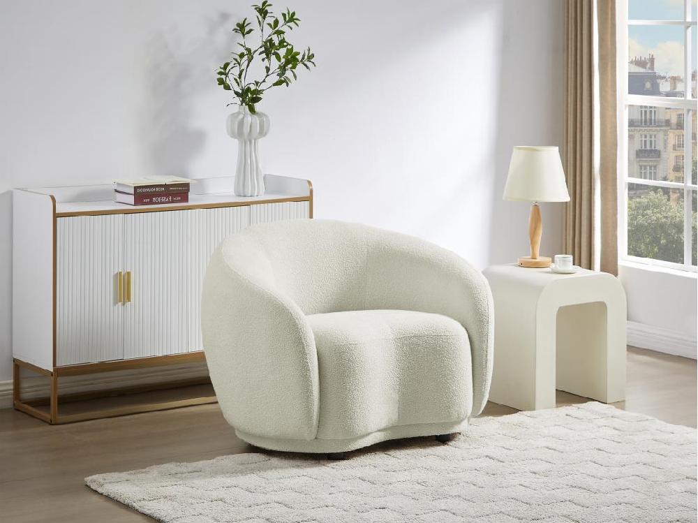 vente unique Fauteuil en tissu bouclette blanc ivoire BOVANA de Pascal Morabito