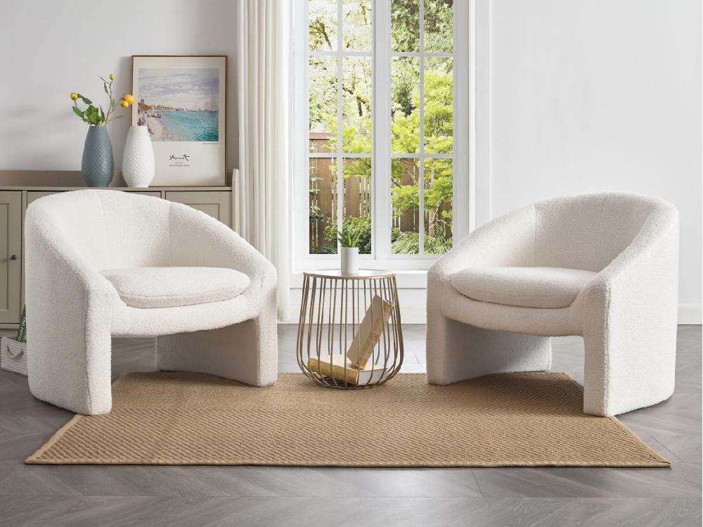 vente unique Fauteuil en tissu bouclette blanc OSSANA
