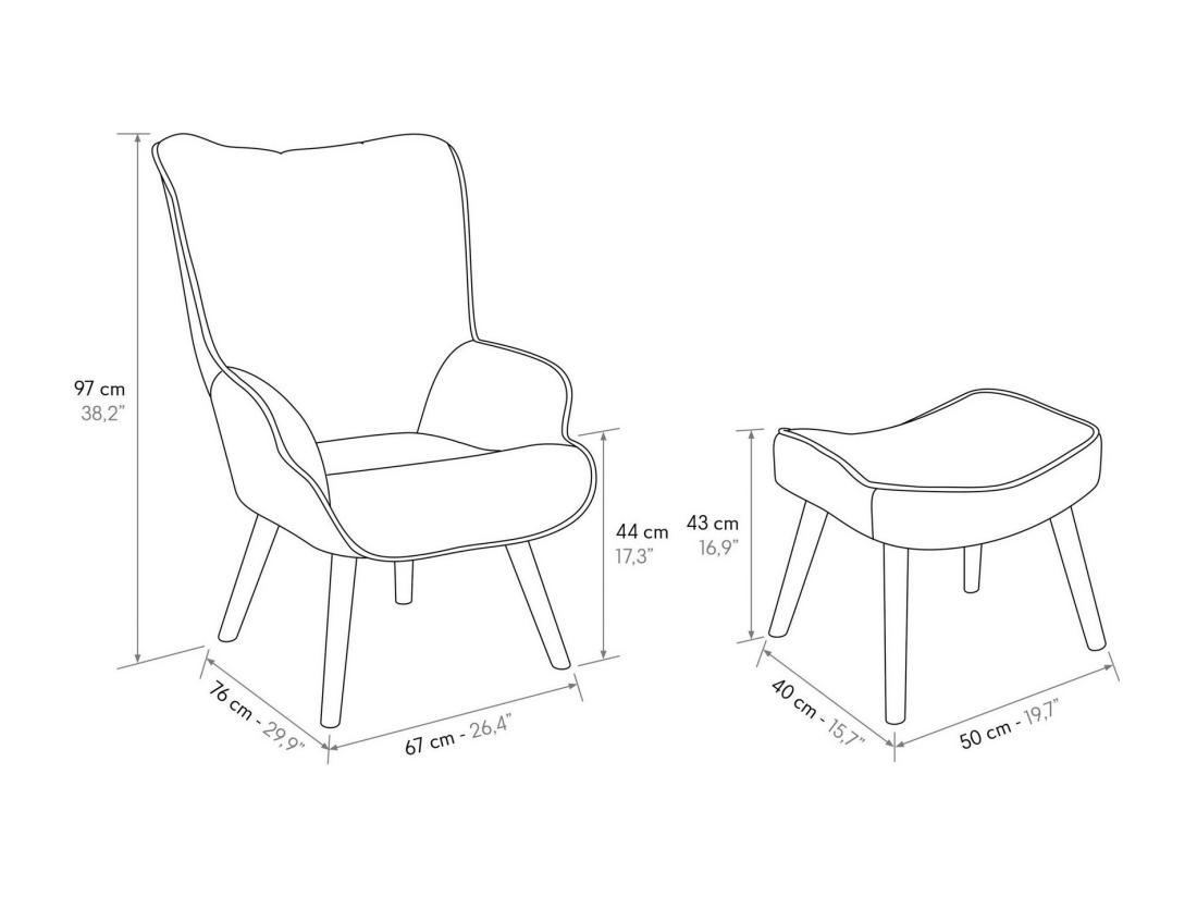 Vente Unique Fauteuil En Tissu Rayé Noir Et Blanc Pieds En Bois Avec Repose-pieds - HAVANA