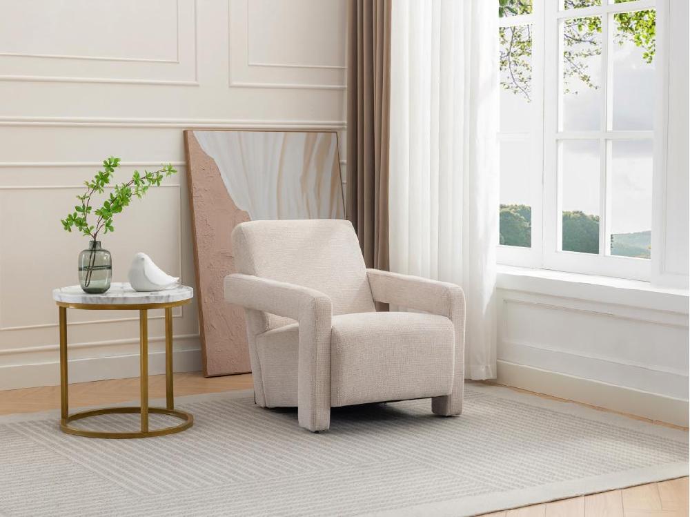 vente unique Fauteuil en tissu texturé beige ISPARTA