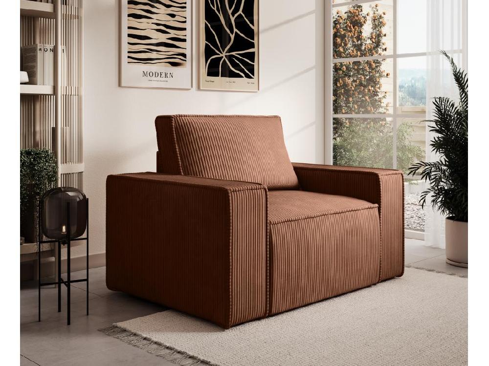 vente unique Fauteuil en velours côtelé terracotta foncé AMELIA