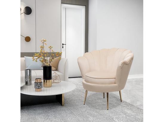 vente unique Fauteuil en velours "Floria" - 70 x 73 x 76 cm - Beige