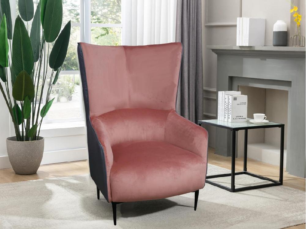 vente unique Fauteuil en velours rose et structure anthracite MENDOCINO