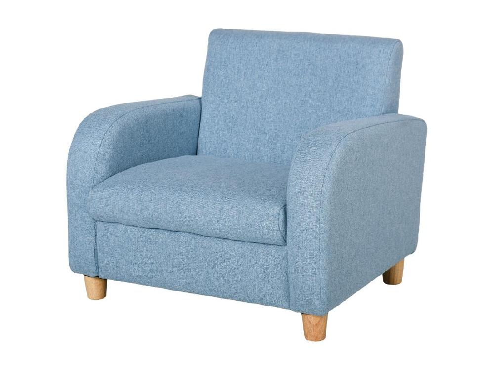 Vente Unique Fauteuil Enfant Design Scandinave Grand Confort Accoudoirs Assise Dossier Garnissage Mousse Haute Densité Piètement Bois Caoutchouc Lin Bleu