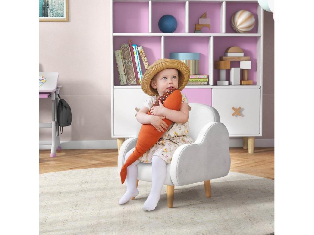 Vente Unique Fauteuil Enfant Design Scandinave Nuage - Piètement PP Aspect Bois Clair Tissu Polaire Blanc