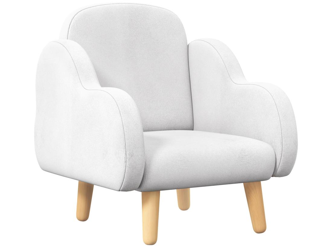 Vente Unique Fauteuil Enfant Design Scandinave Nuage - Piètement PP Aspect Bois Clair Tissu Polaire Blanc