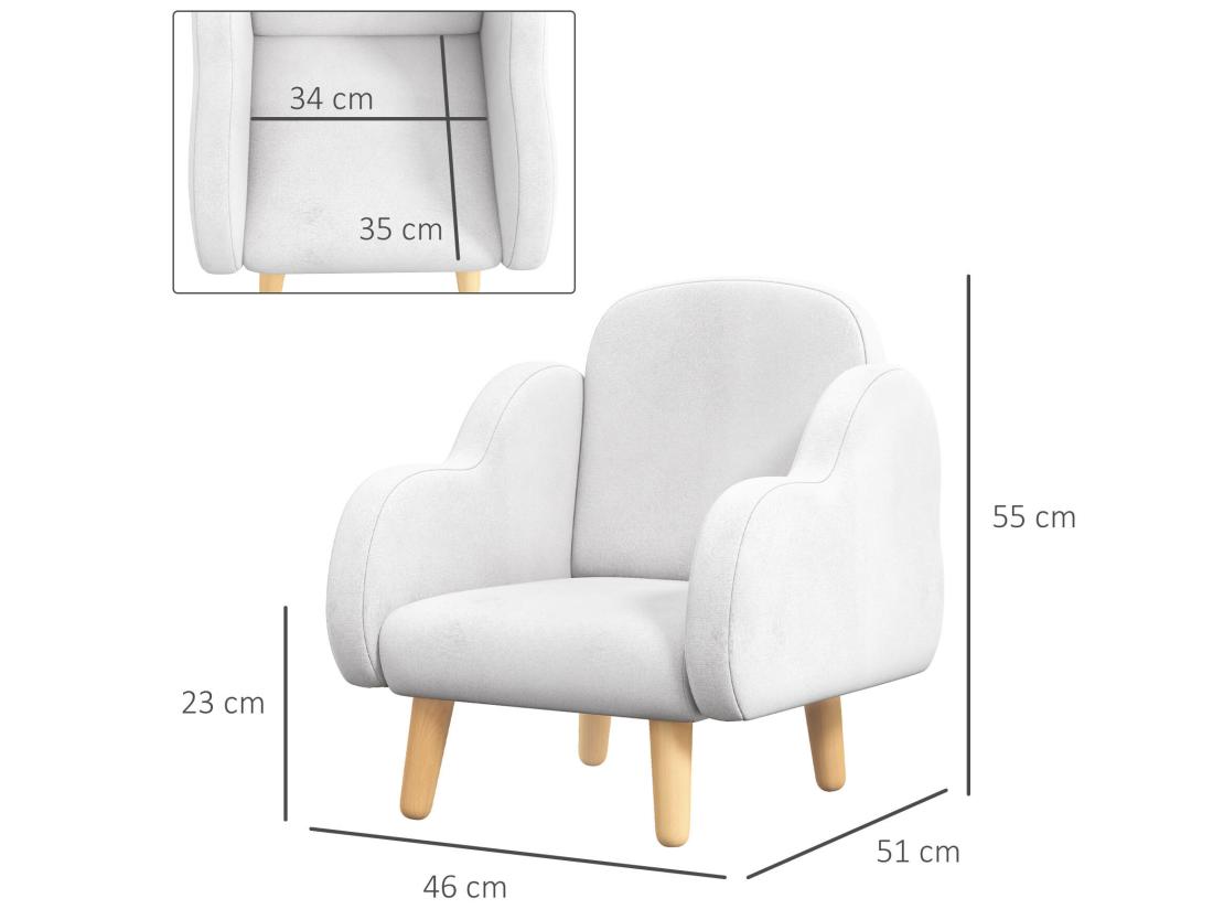 Vente Unique Fauteuil Enfant Design Scandinave Nuage - Piètement PP Aspect Bois Clair Tissu Polaire Blanc