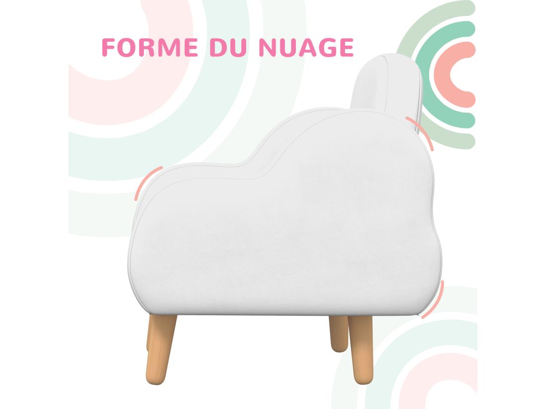 vente unique Fauteuil enfant design scandinave nuage - piètement PP aspect bois clair tissu polaire blanc