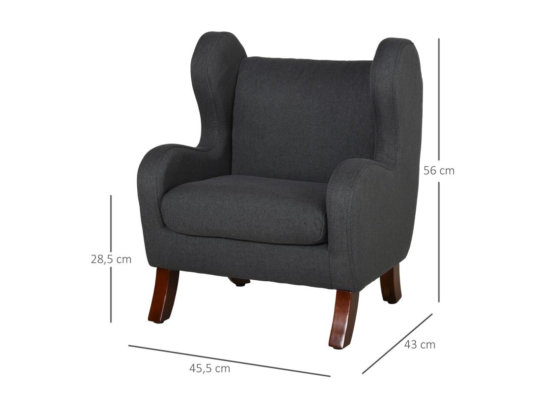 Vente Unique Fauteuil Enfant Oreilles Grand Confort Accoudoirs Assise Dossier Garnissage Mousse Haute Densité Piètement Bois Hévéa Verni Lin Gris