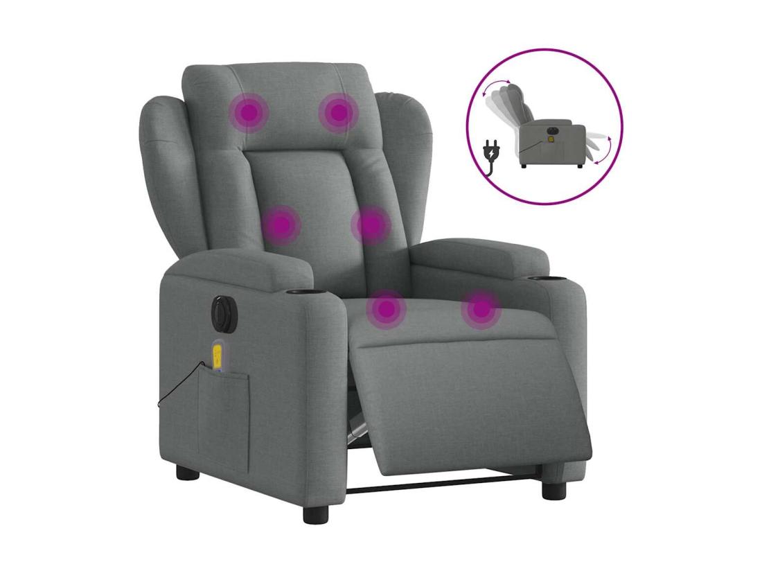 Vente Unique Fauteuil Inclinable De Massage électrique Gris Foncé Tissu