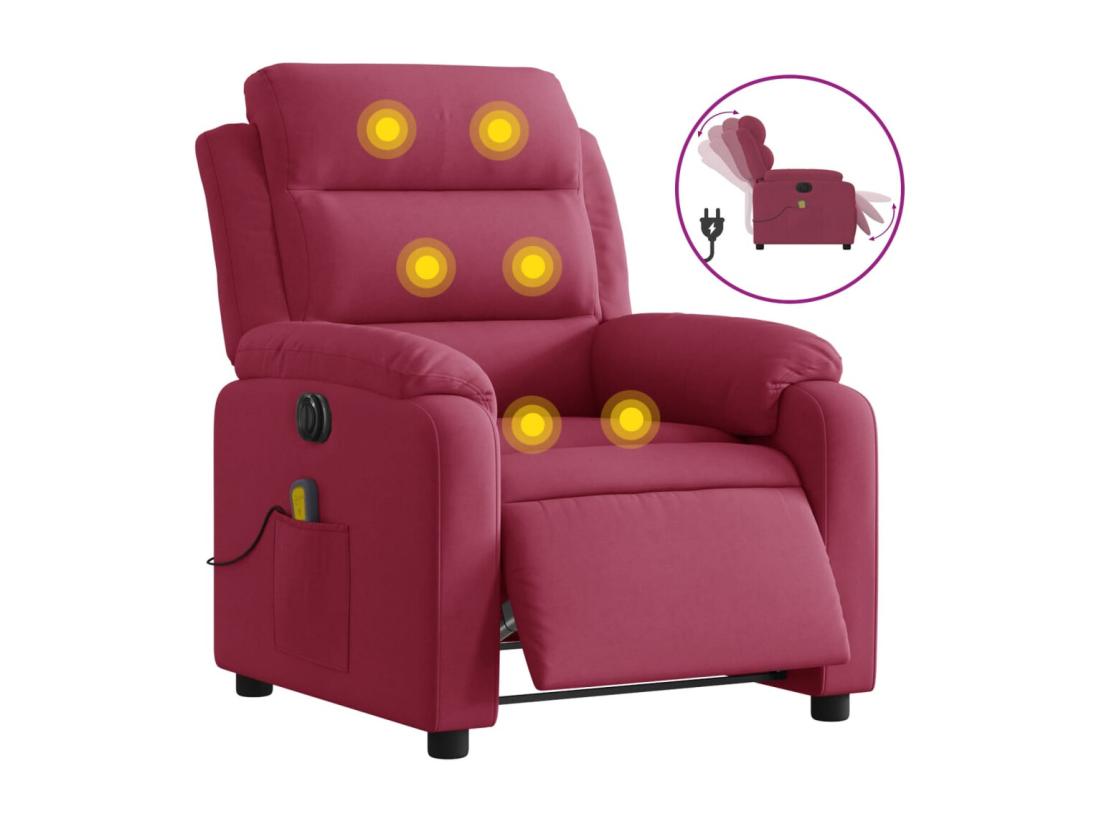 Vente Unique Fauteuil Inclinable Massage électrique Rouge Bordeaux Velours