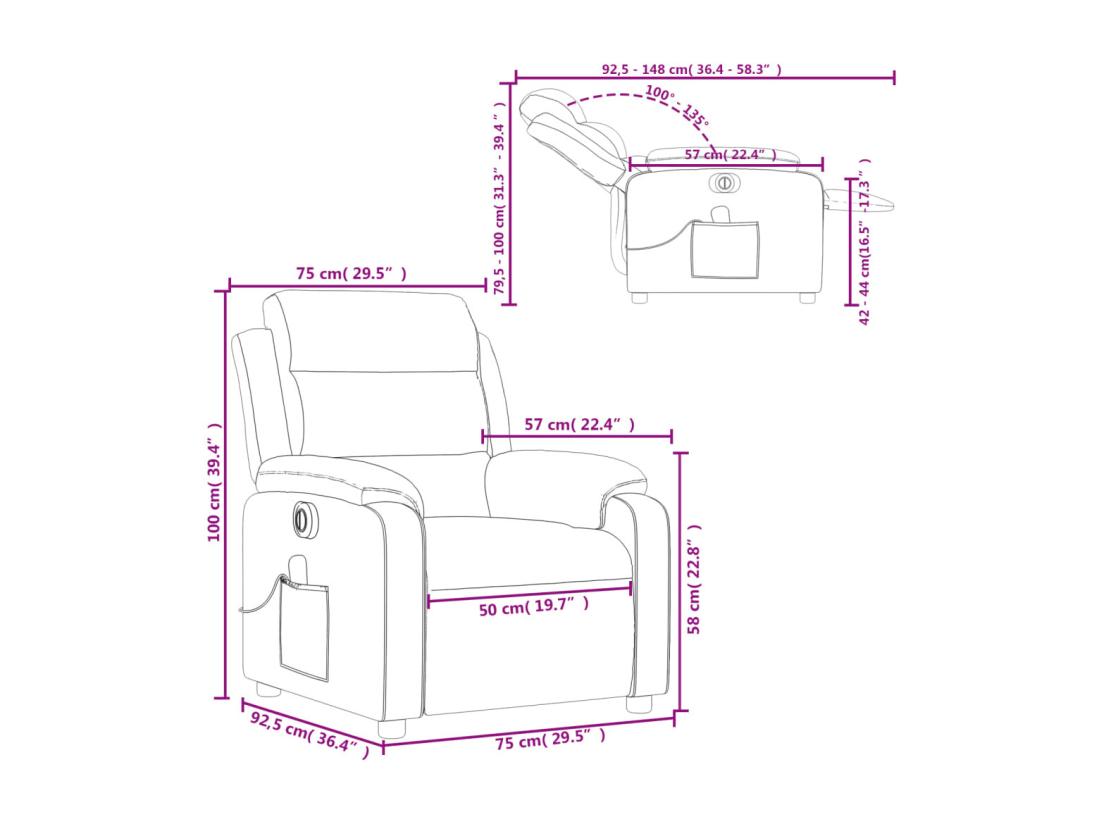 Vente Unique Fauteuil Inclinable Massage électrique Rouge Bordeaux Velours