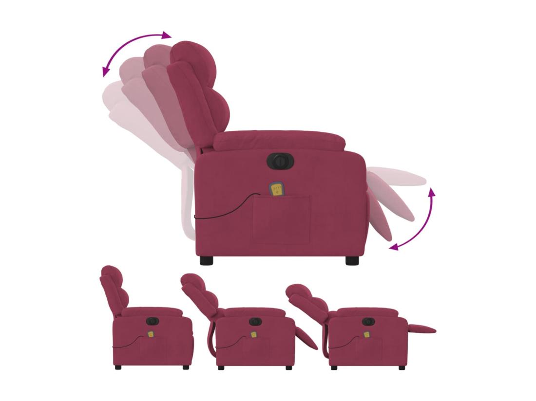 Vente Unique Fauteuil Inclinable Massage électrique Rouge Bordeaux Velours