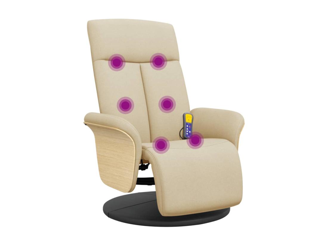 Vente Unique Fauteuil Inclinable Massant Avec Repose-pieds Crème Tissu
