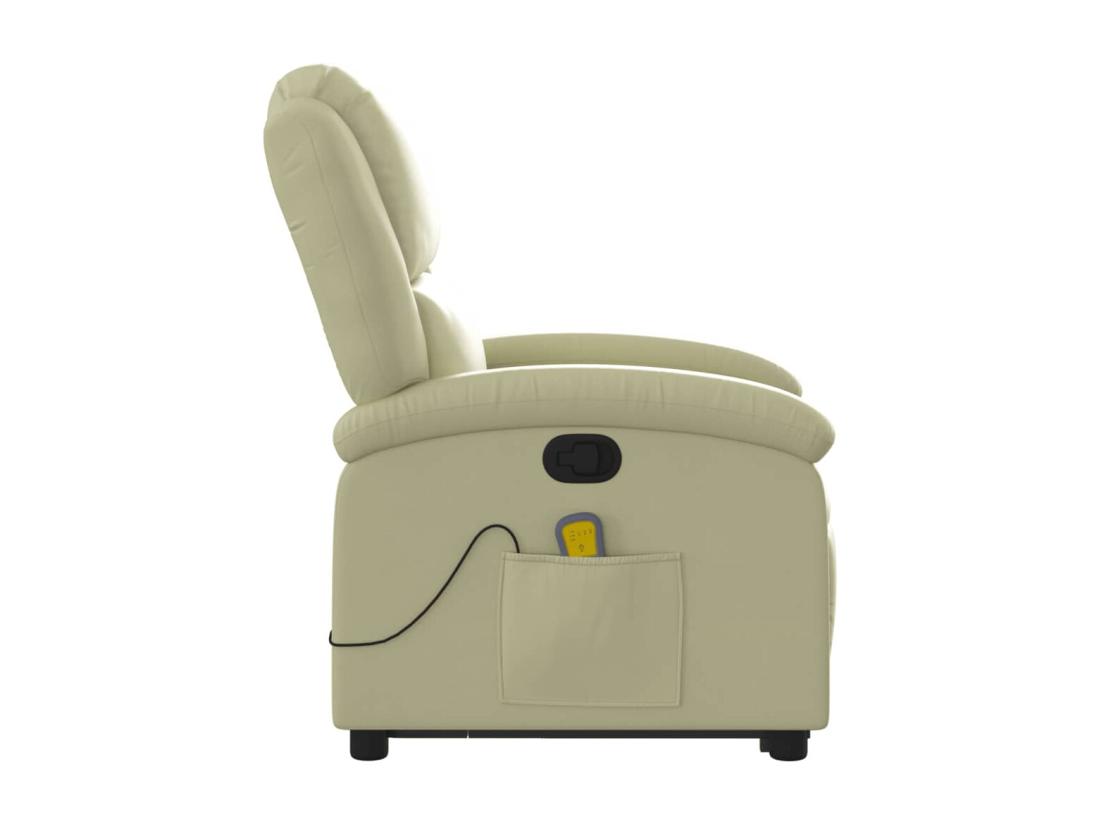 Vente Unique Fauteuil Inclinable Massant Crème Cuir Véritable