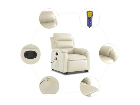 Vente Unique Fauteuil Inclinable Massant Crème Similicuir