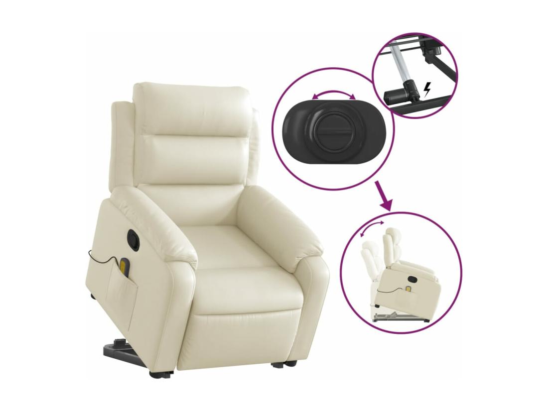 Vente Unique Fauteuil Inclinable Massant Crème Similicuir