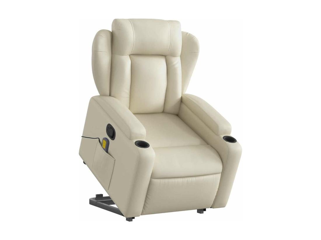 Vente Unique Fauteuil Inclinable Massant Crème Similicuir