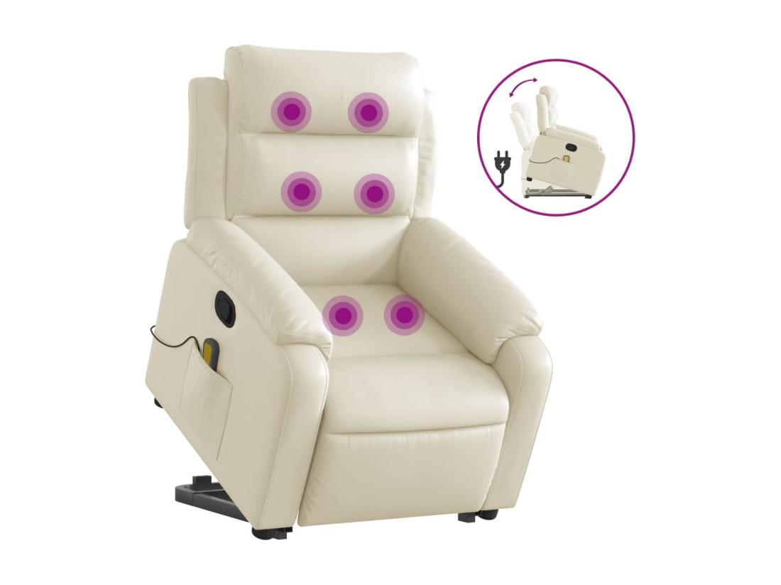 vente unique Fauteuil inclinable massant Crème Similicuir