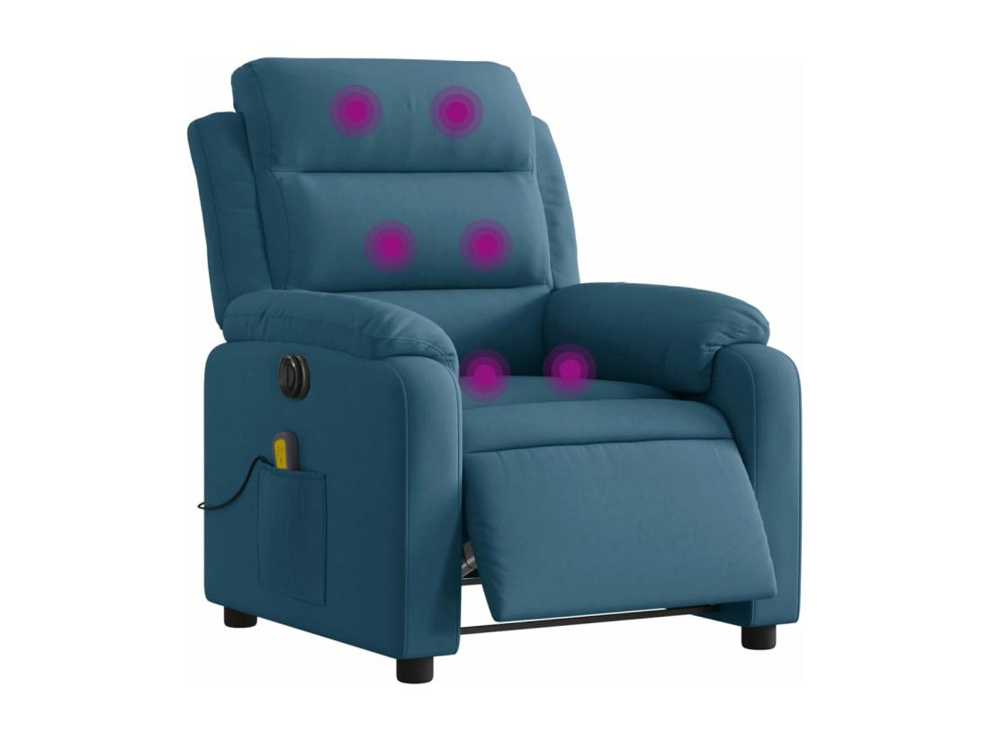 Vente Unique Fauteuil Inclinable Massant électrique Bleu Velours