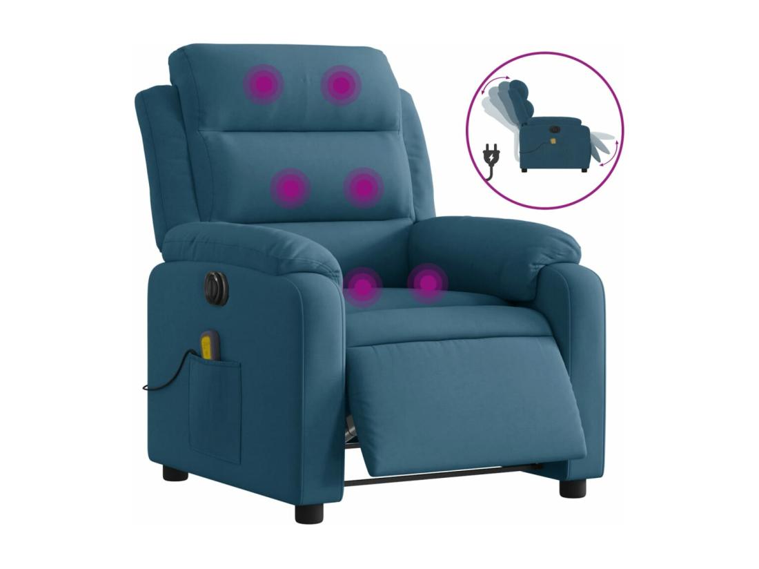 vente unique Fauteuil inclinable massant électrique bleu velours