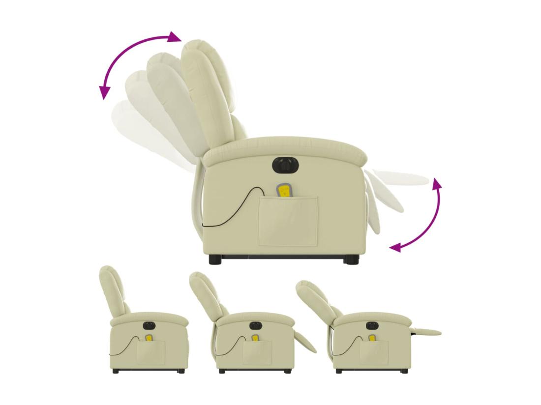 Vente Unique Fauteuil Inclinable Massant électrique Crème Cuir Véritable
