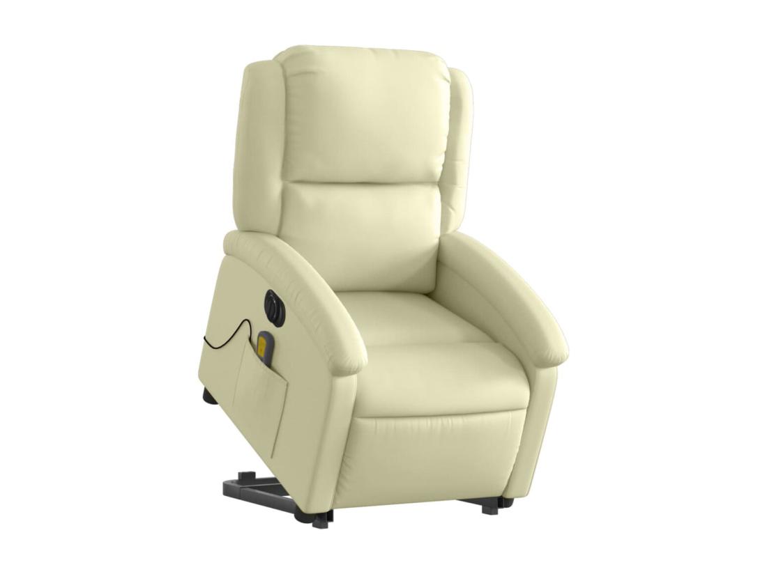 Vente Unique Fauteuil Inclinable Massant électrique Crème Cuir Véritable