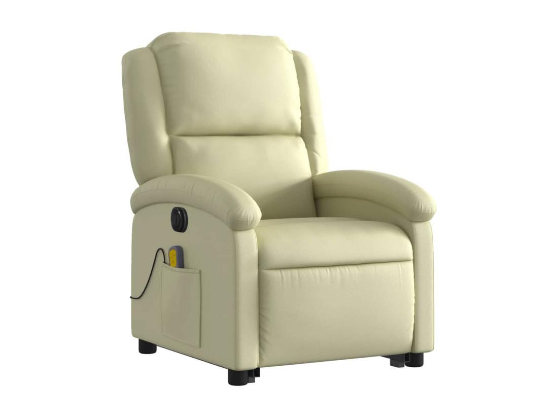 Vente Unique Fauteuil Inclinable Massant électrique Crème Cuir Véritable