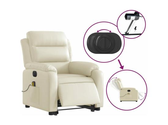 vente unique Fauteuil inclinable massant électrique crème similicuir
