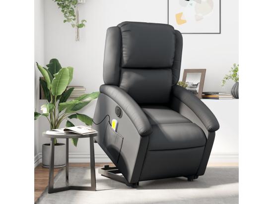 Vente Unique Fauteuil Inclinable Massant électrique Noir Cuir Véritable