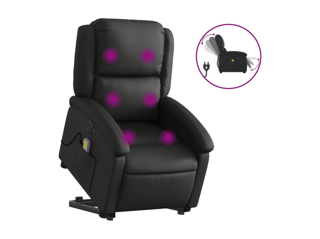 Vente Unique Fauteuil Inclinable Massant électrique Noir Cuir Véritable