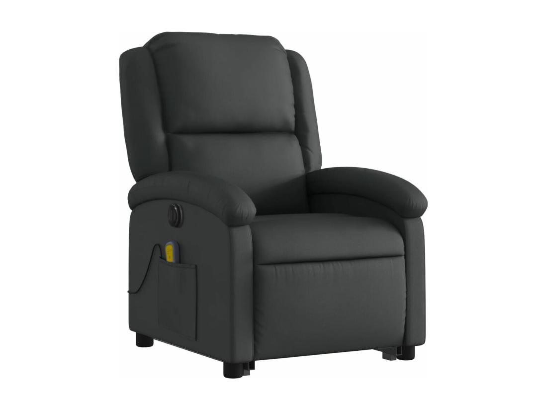 vente unique Fauteuil inclinable massant électrique noir cuir véritable