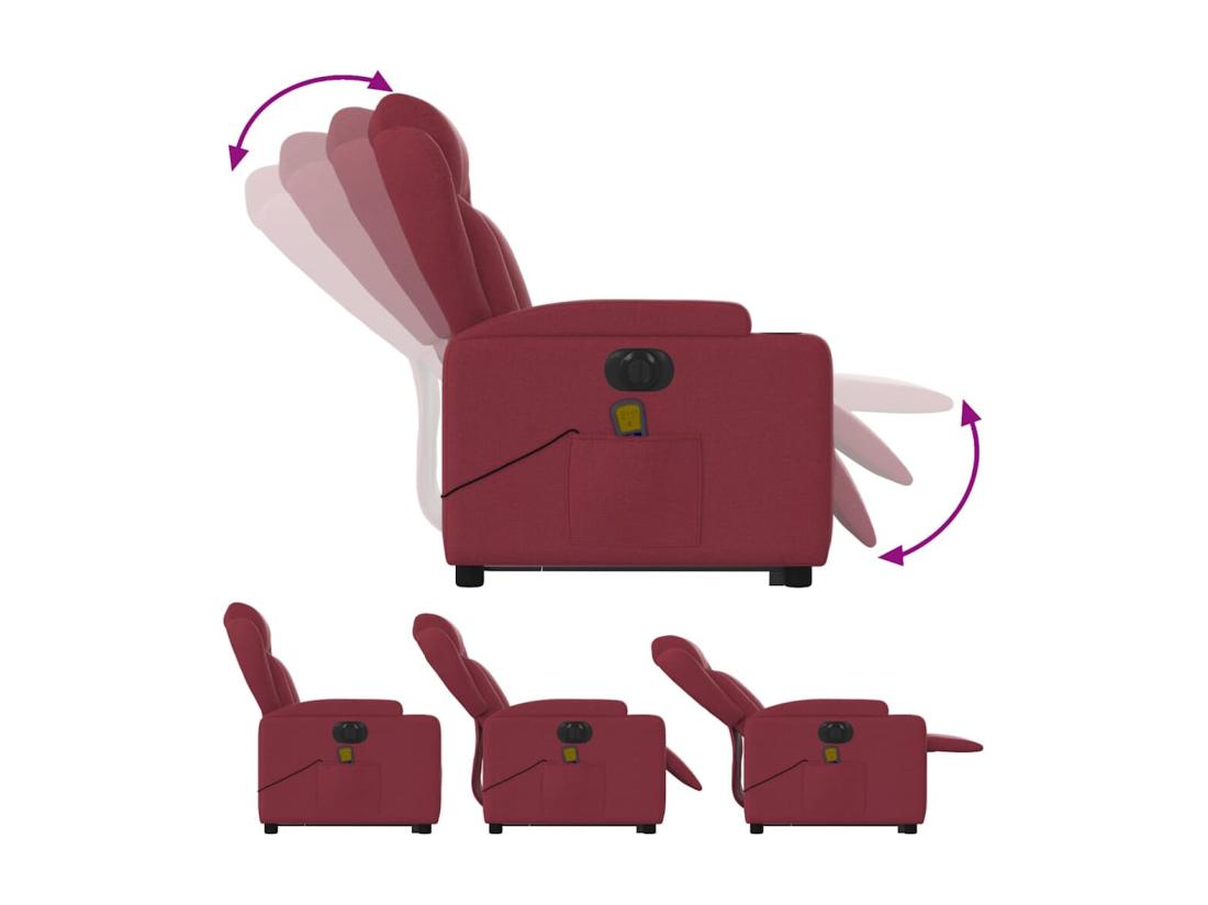 Vente Unique Fauteuil Inclinable Massant électrique Rouge Bordeaux Tissu