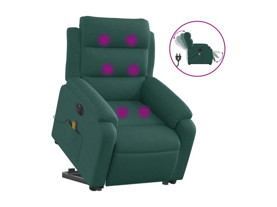 vente unique Fauteuil inclinable massant électrique Vert foncé Tissu