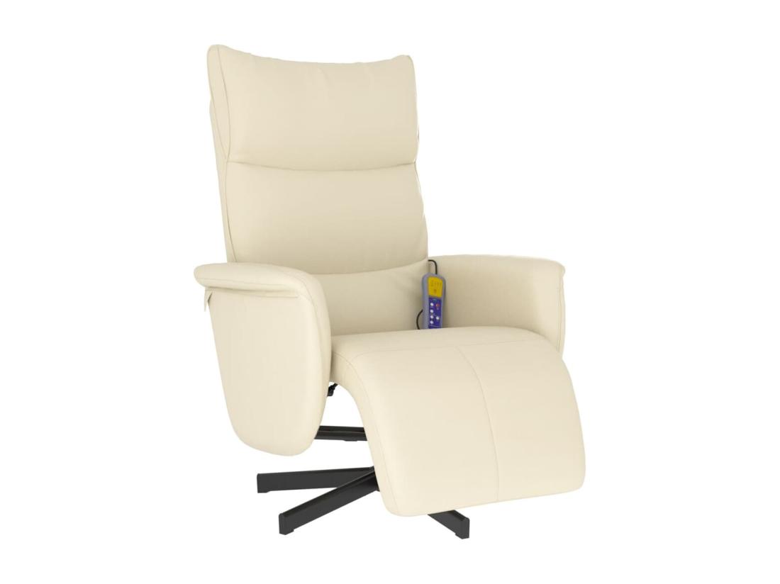 vente unique Fauteuil inclinable massant et repose-pieds crème similicuir