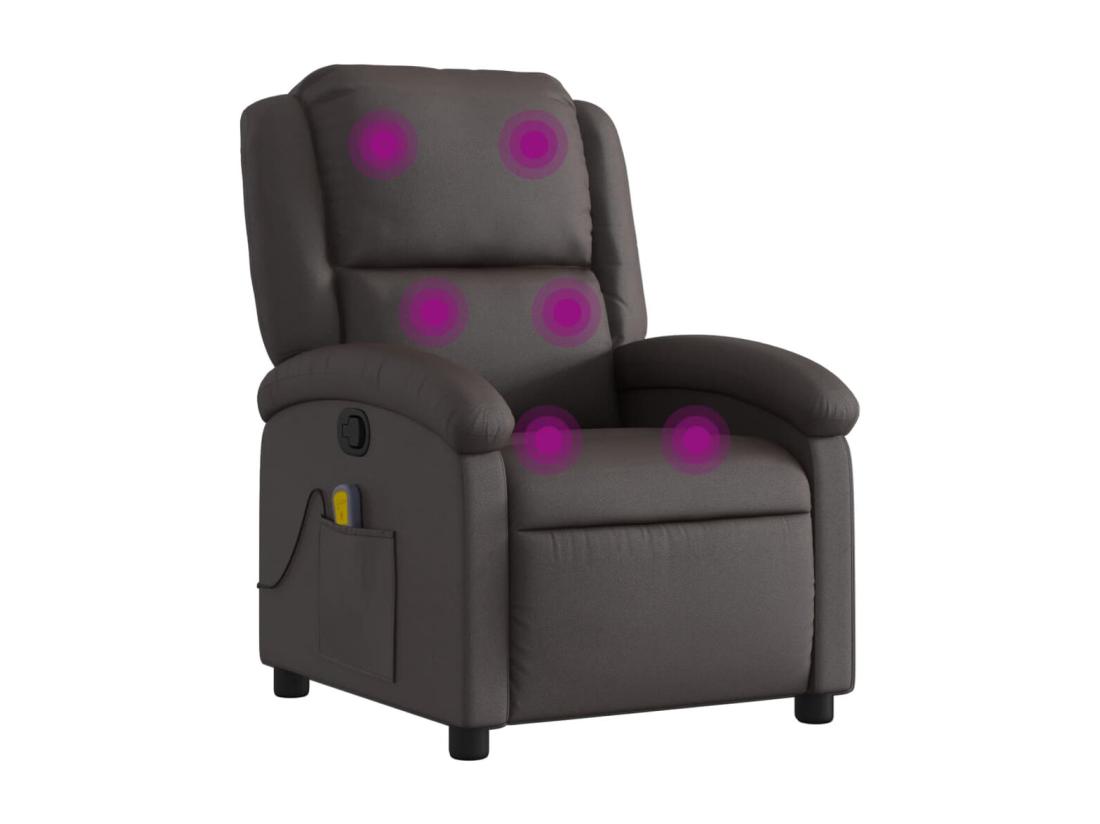 Vente Unique Fauteuil Inclinable Massant Marron Foncé Cuir Véritable