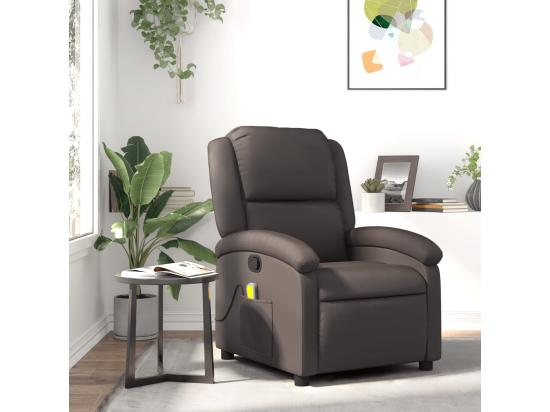 vente unique Fauteuil inclinable massant marron foncé cuir véritable