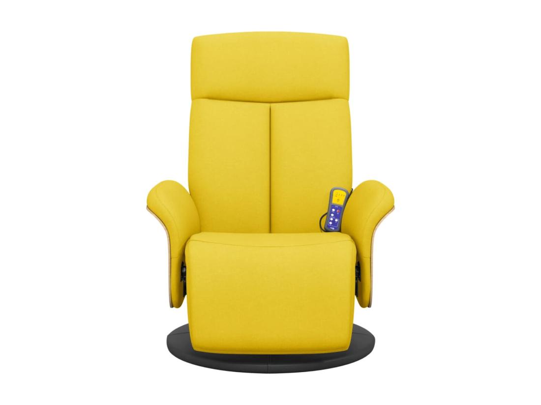 Vente Unique Fauteuil Inclinable Massant Repose-pieds Jaune Clair Tissu