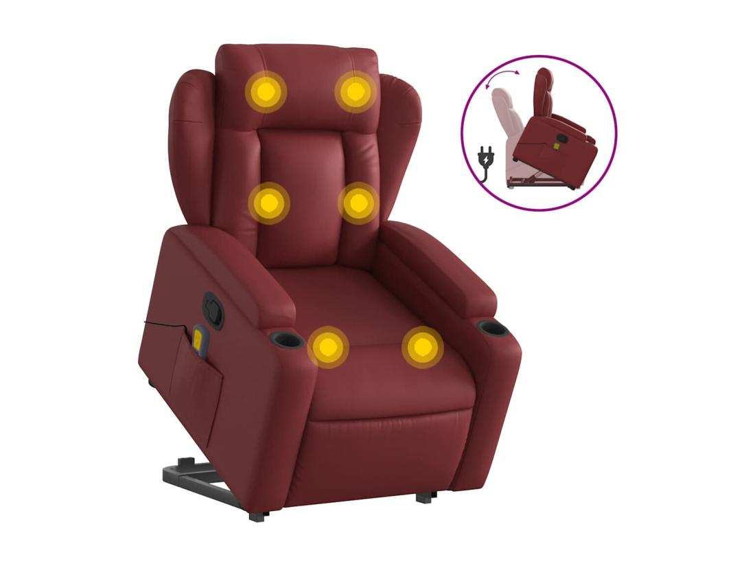 vente unique Fauteuil inclinable massant Rouge bordeaux Similicuir