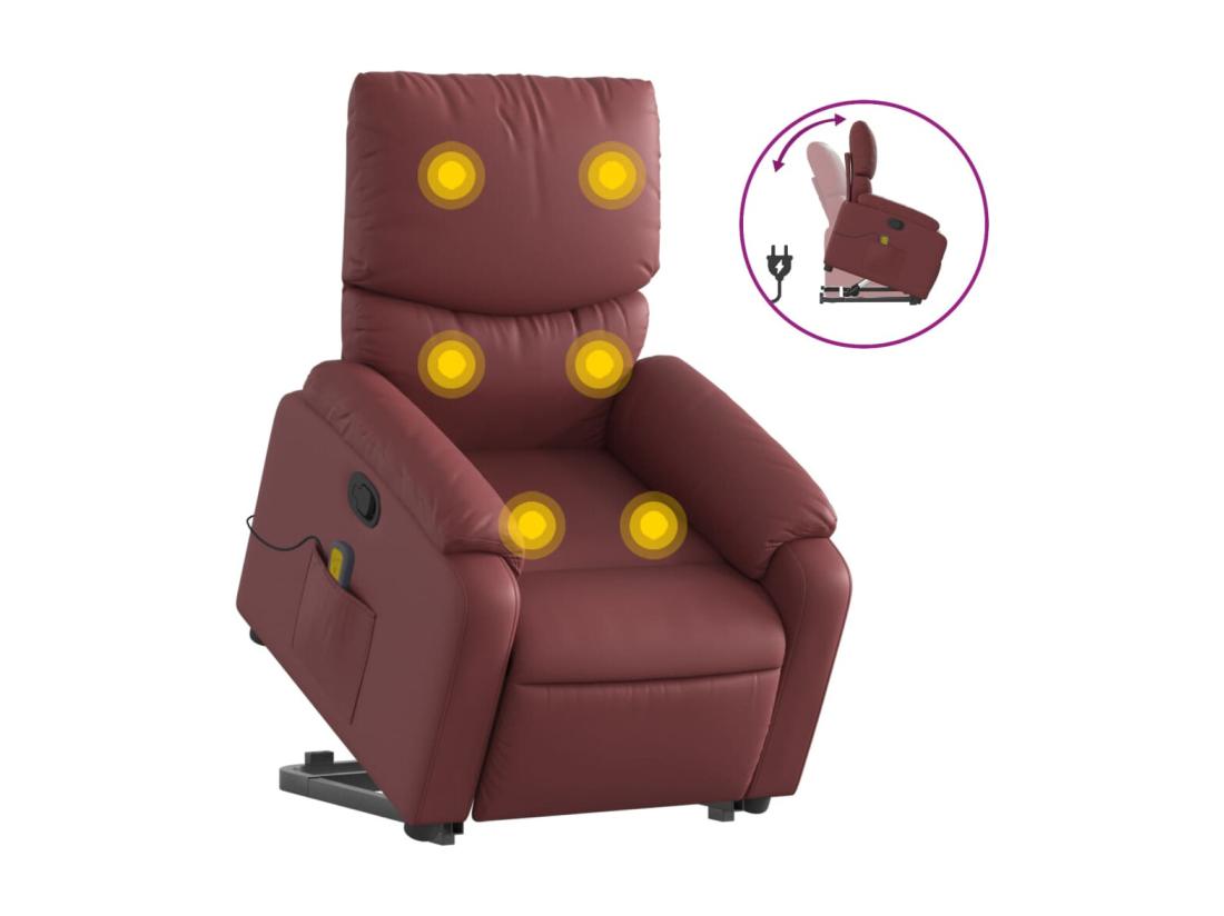 Vente Unique Fauteuil Inclinable Massant Rouge Bordeaux Similicuir