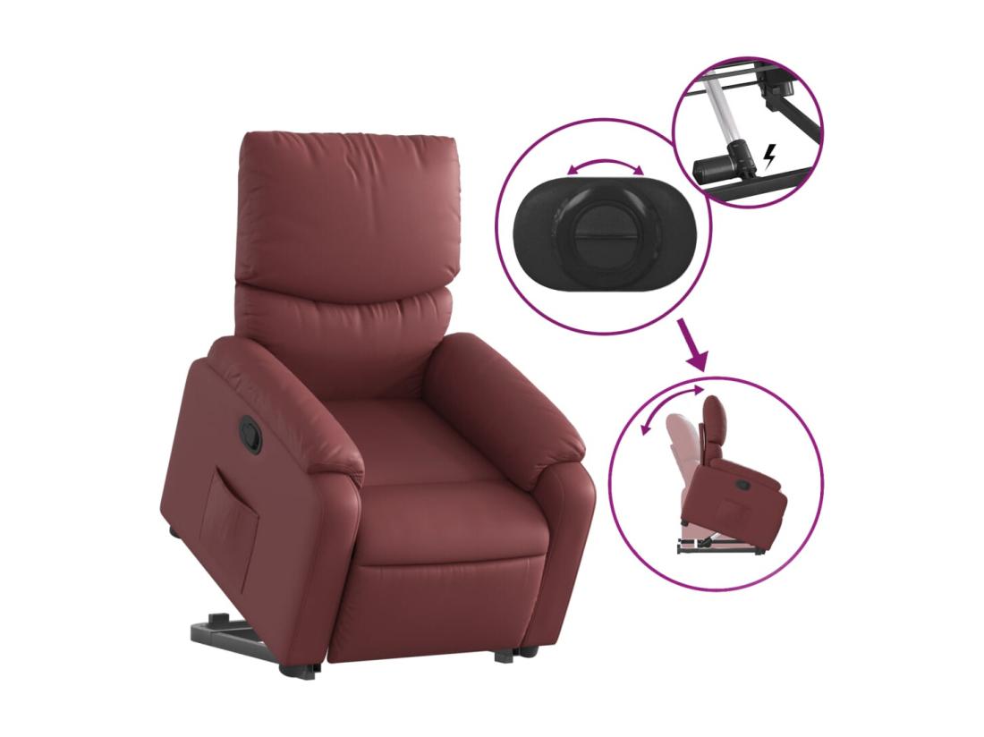 Vente Unique Fauteuil Inclinable Massant Rouge Bordeaux Similicuir