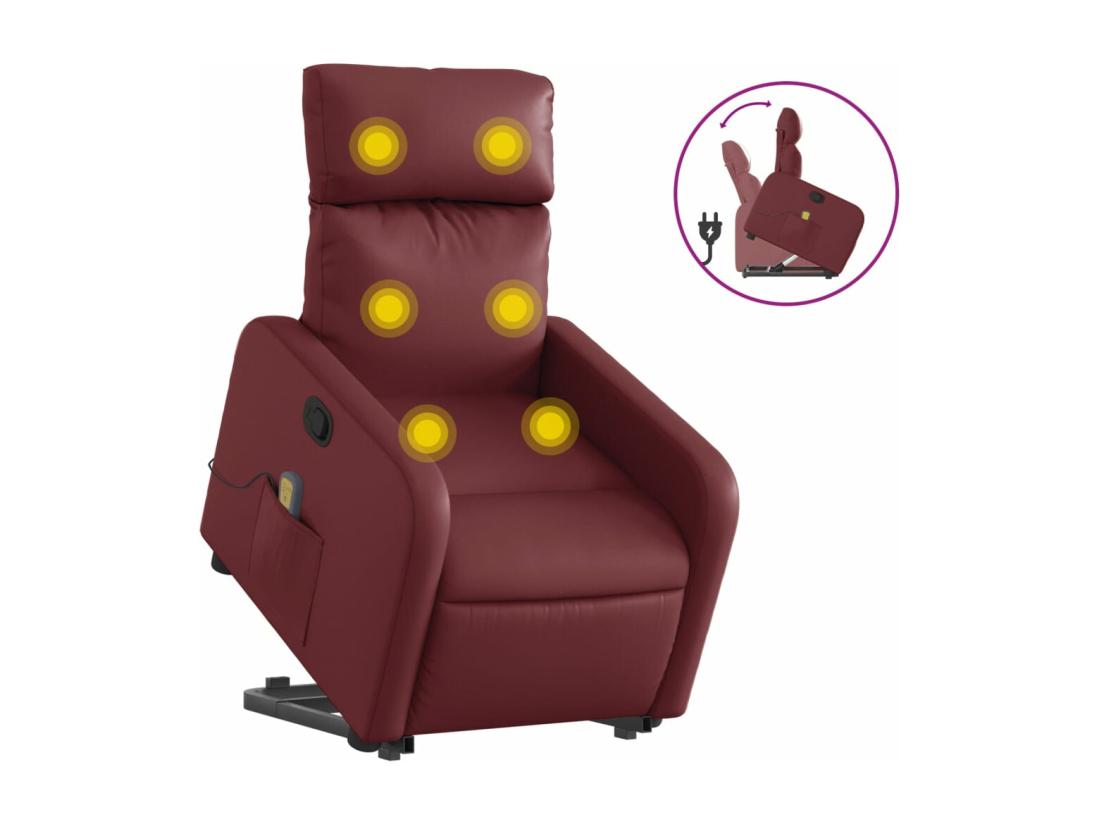 vente unique Fauteuil inclinable massant Rouge bordeaux Similicuir