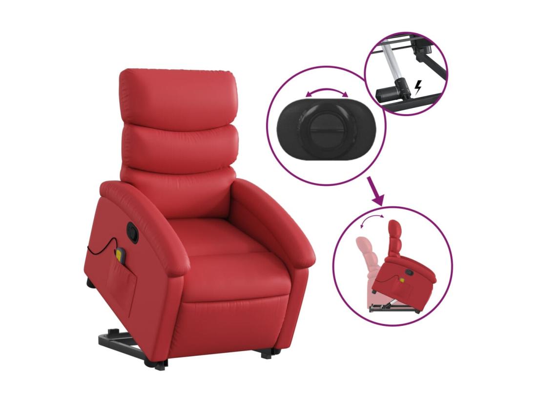 Vente Unique Fauteuil Inclinable Massant Rouge Similicuir