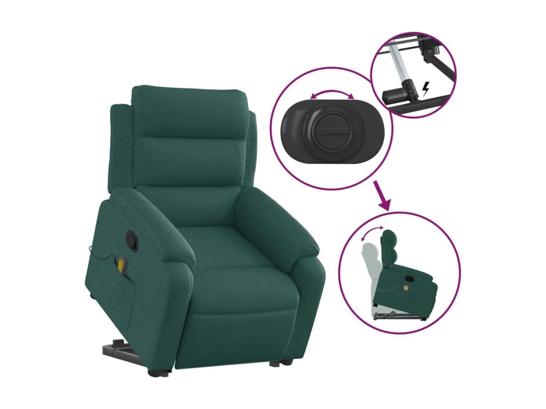 Vente Unique Fauteuil Inclinable Massant Vert Foncé Tissu