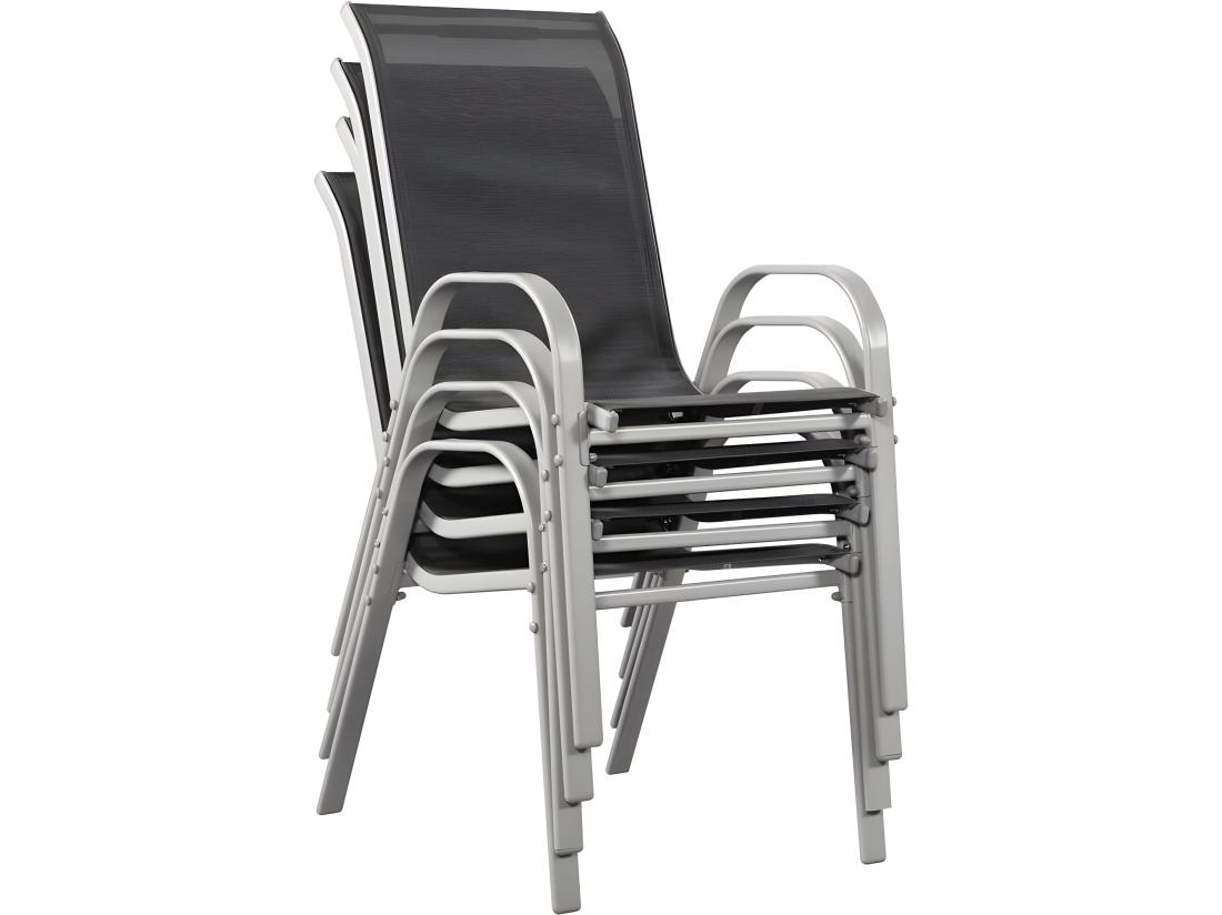Vente Unique Fauteuil Jardin Textilène "Cordoba" - Phoenix - Gris Foncé/Argenté - Lot De 4