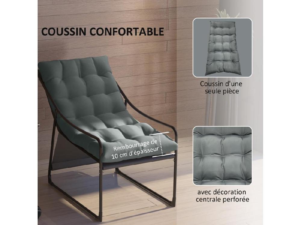 Vente Unique Fauteuil Lounge De Jardin Avec Coussin Acier époxy Polyester Gris Noir