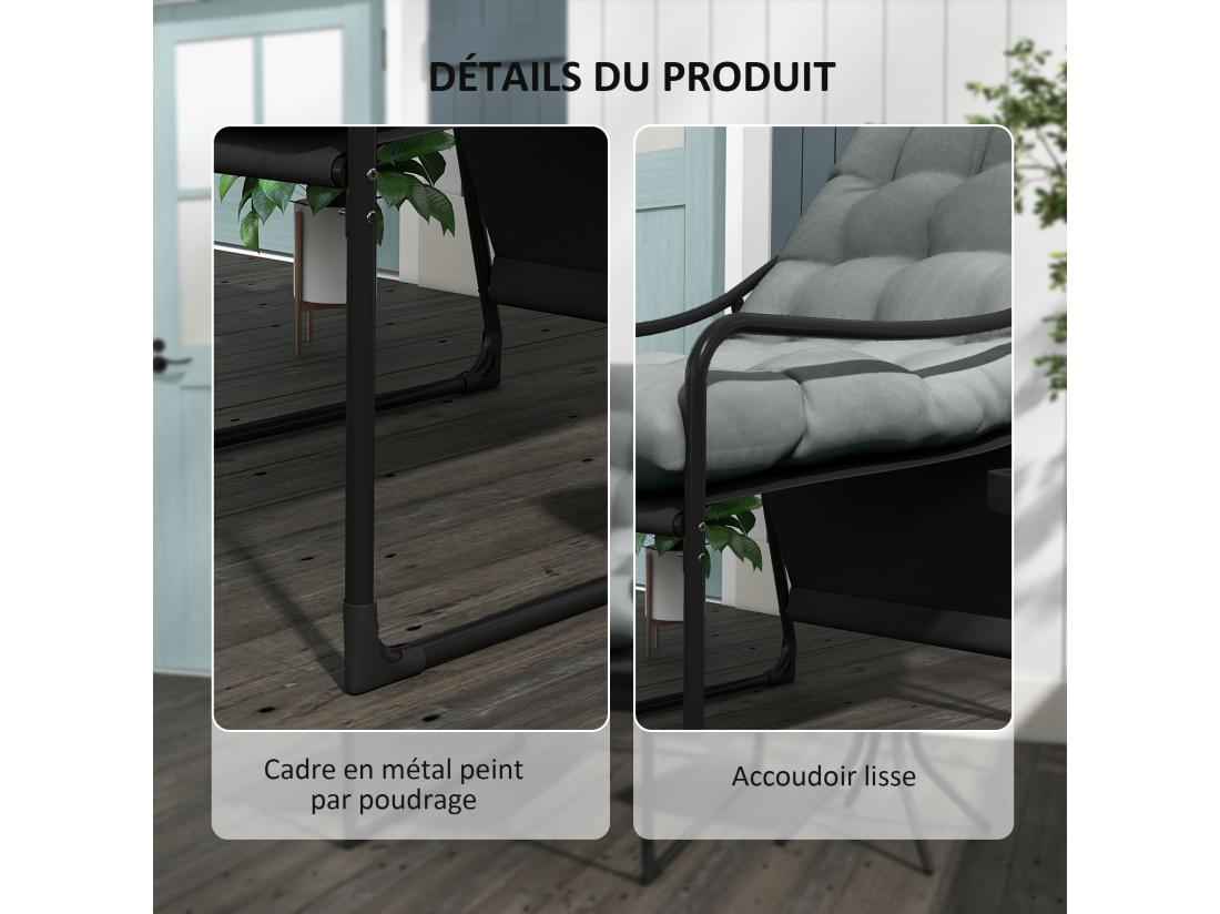 Vente Unique Fauteuil Lounge De Jardin Avec Coussin Acier époxy Polyester Gris Noir