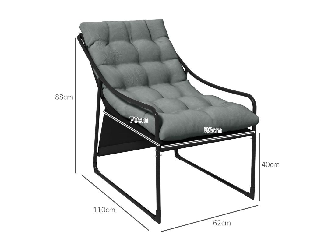 Vente Unique Fauteuil Lounge De Jardin Avec Coussin Acier époxy Polyester Gris Noir